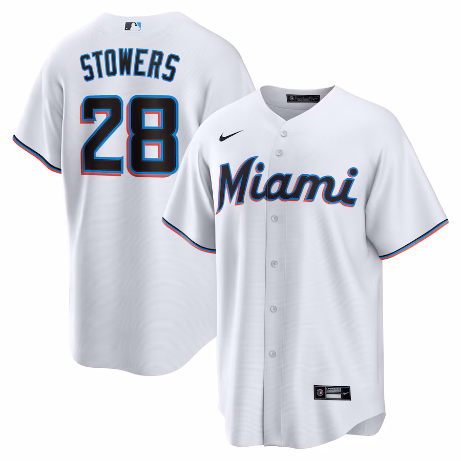 Youth Miami Marlins Kyle Stowers Nike White Home Replica Jersey - Jersey