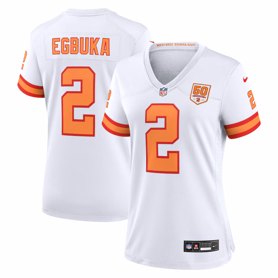 Women's '76 Tampa Bay Buccaneers Emeka Egbuka Nike White Alternate 50th Season Game Jersey - Jersey
