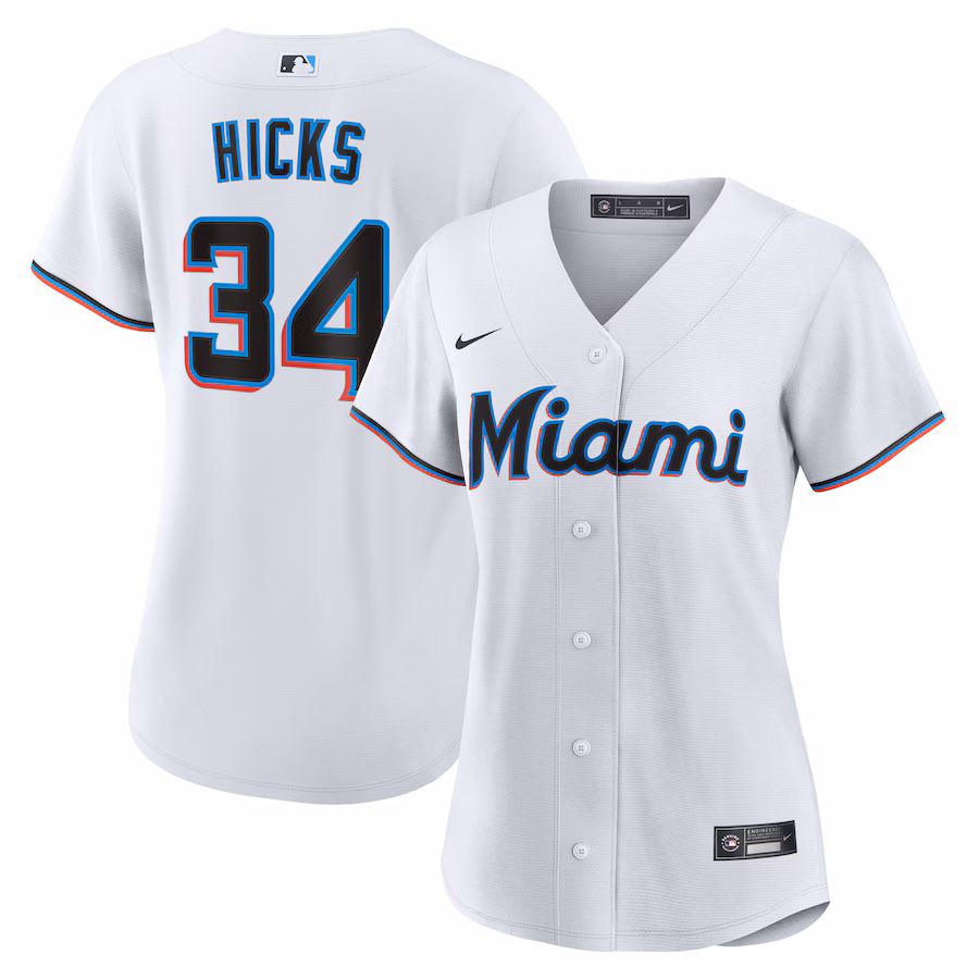 Women's Miami Marlins Liam Hicks Nike White Home Replica Jersey - Jersey