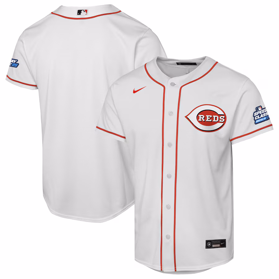 Youth Cincinnati Reds Nike White 2025 MLB Speedway Classic Home Replica Team Jersey - Jersey