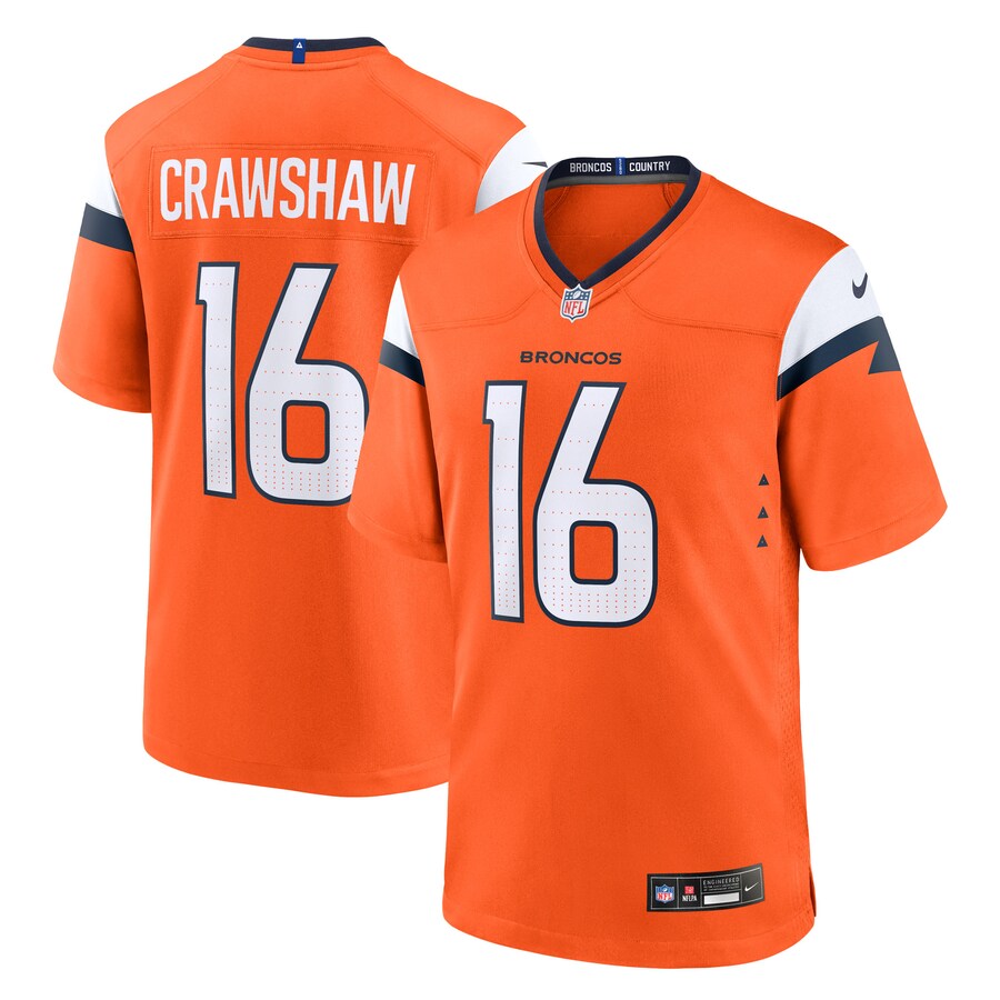 Men's Denver Broncos Jeremy Crawshaw Nike Orange Team Game Jersey - Jersey