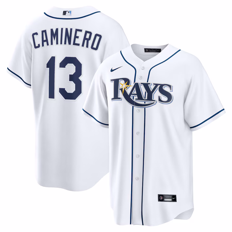 Men's Tampa Bay Rays Junior Caminero Nike White Home Replica Jersey - Jersey