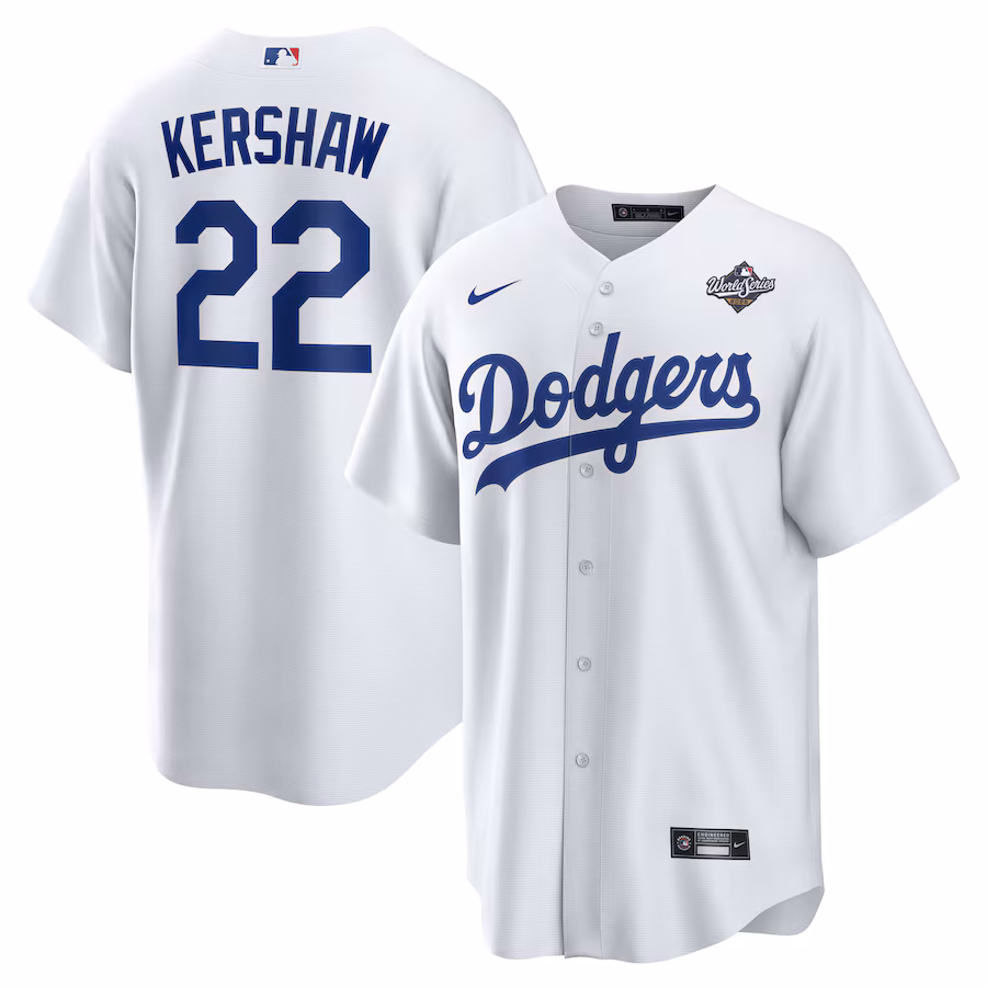 Men's Los Angeles Dodgers Clayton Kershaw Nike White 2025 World Series Home Replica Player Jersey - Jersey