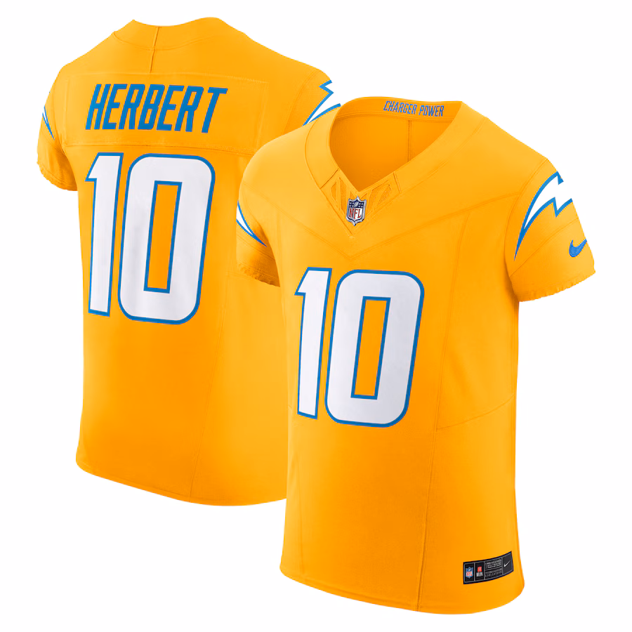 Men's Los Angeles Chargers Justin Herbert Nike Gold Alternate Charger Power Vapor F.U.S.E. Elite Jersey - Jersey