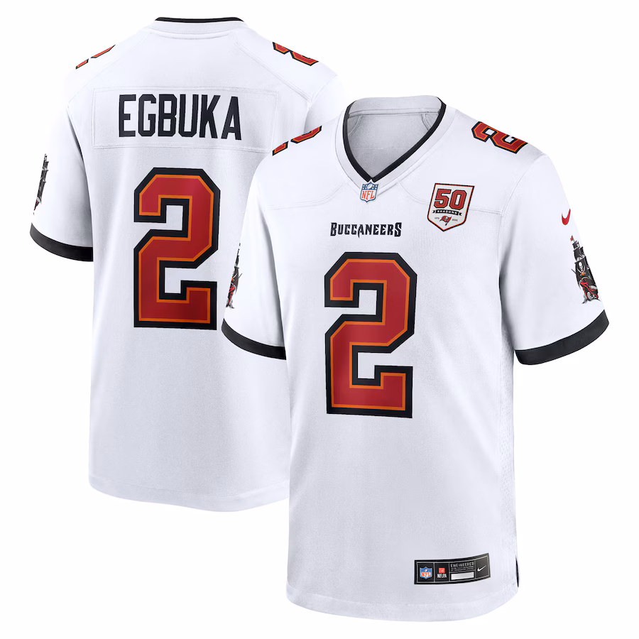 Men's Tampa Bay Buccaneers Emeka Egbuka Nike White 50th Season Game Jersey - Jersey
