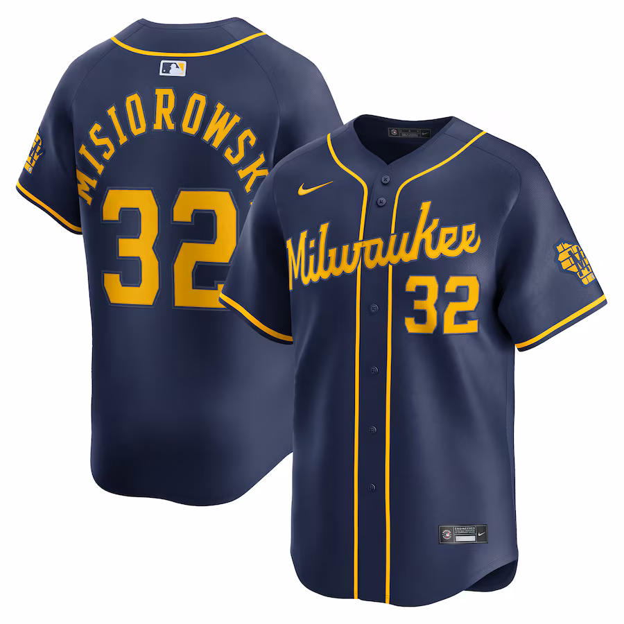 Men's Milwaukee Brewers Jacob Misiorowski Nike Navy Alternate Limited Jersey - Jersey