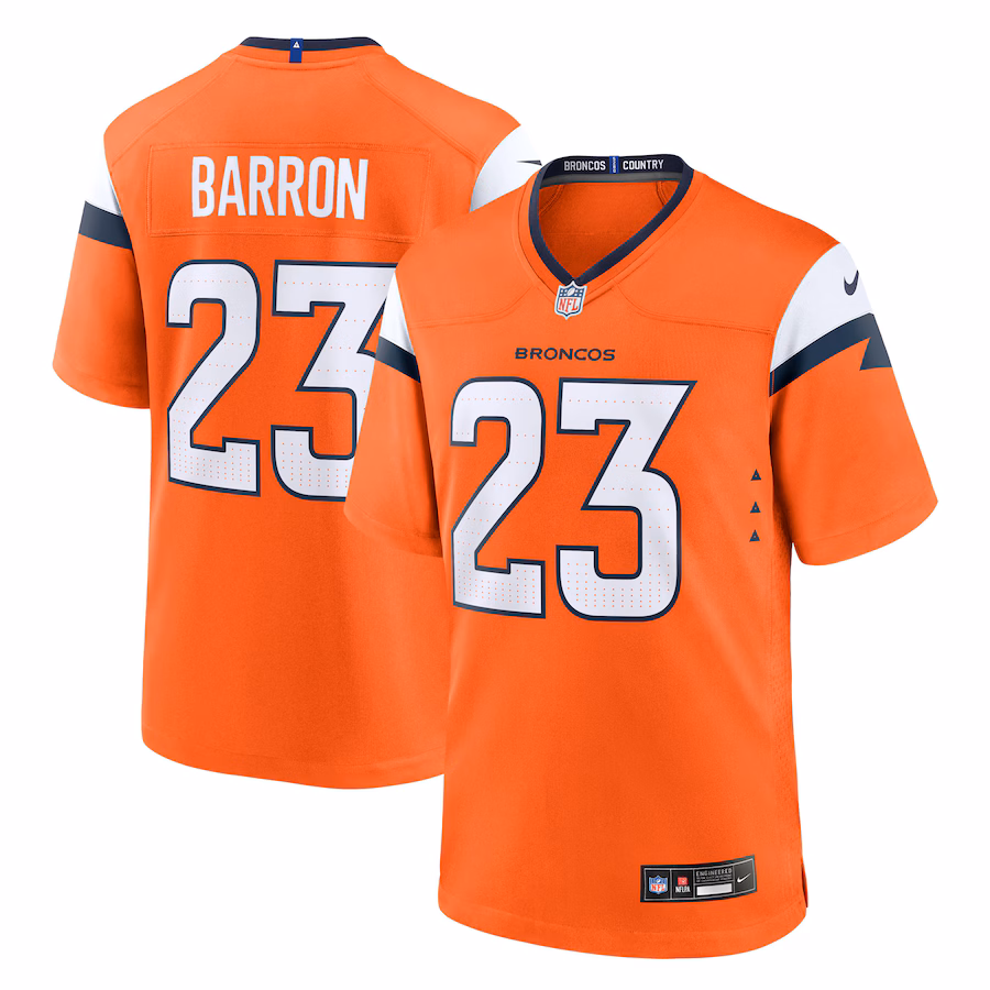 Men's Denver Broncos Jahdae Barron Nike Orange Team Game Jersey - Jersey