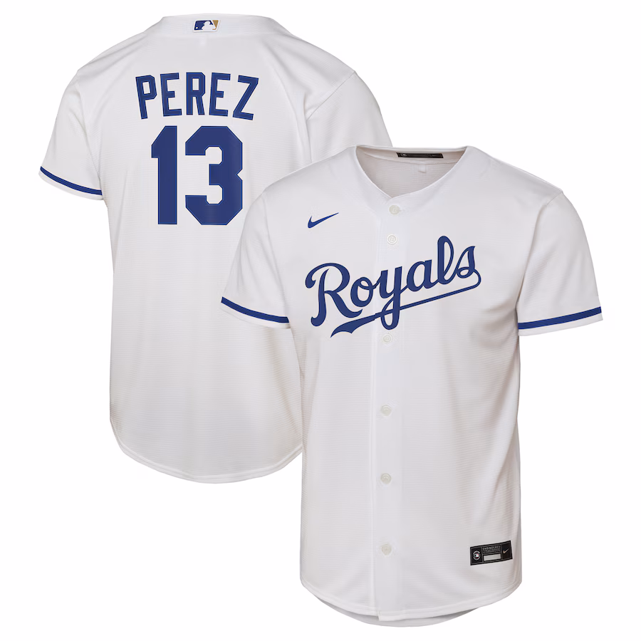 Youth Kansas City Royals Salvador Perez Nike White Home Replica Jersey - Jersey