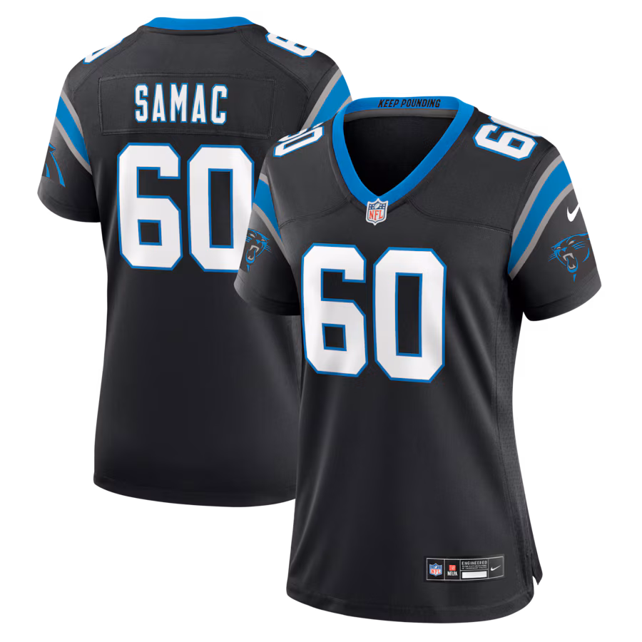 Women's Carolina Panthers Nick Samac Nike Black Team Game Jersey - Jersey