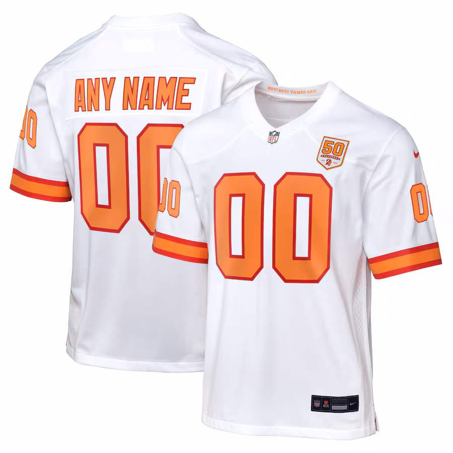 Youth Tampa Bay Buccaneers Nike White 50th Anniversary Custom Game Jersey - Jersey
