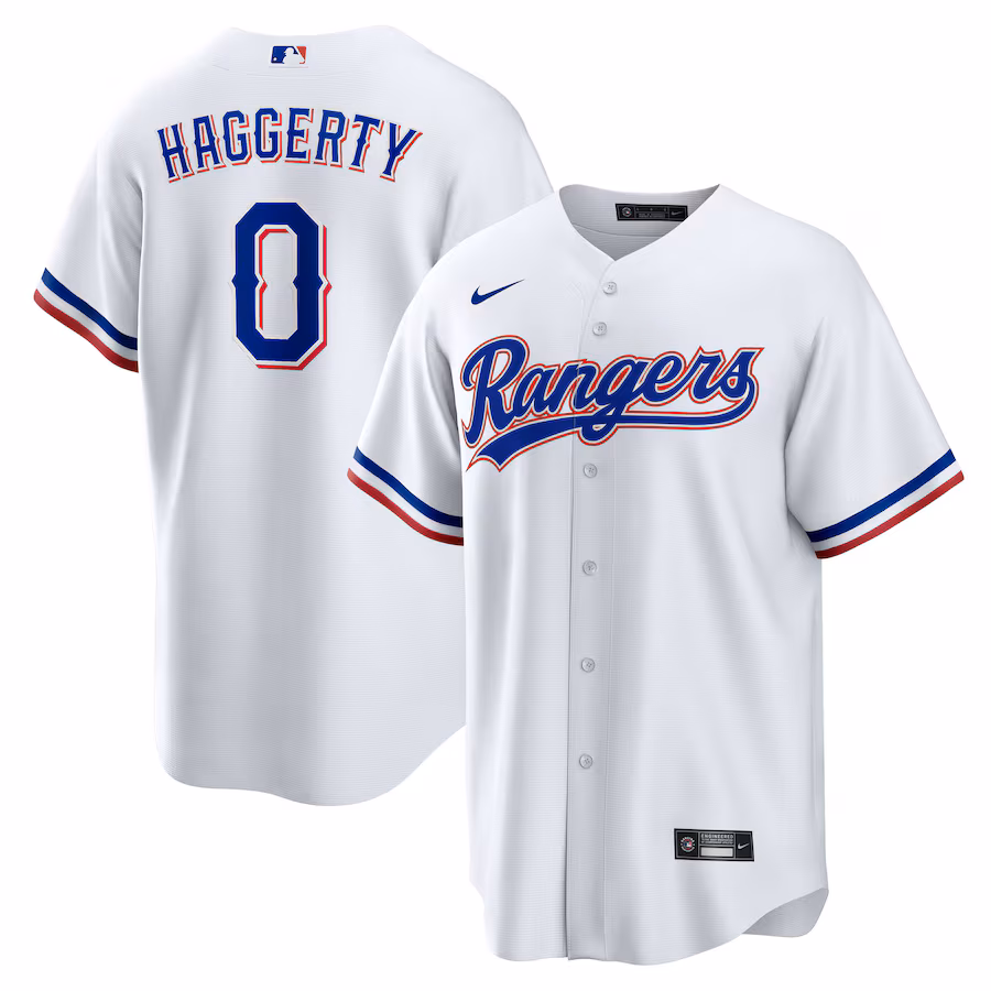 Men's Texas Rangers Sam Haggerty Nike White Home Replica Jersey - Jersey