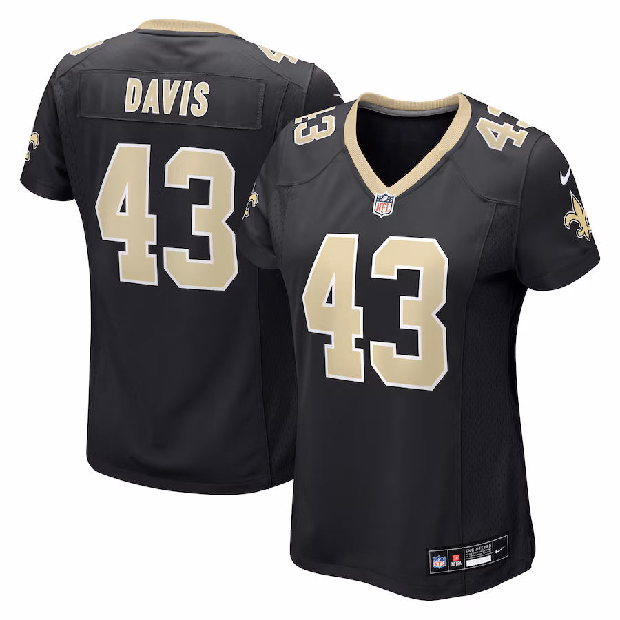 Women's New Orleans Saints Michael Davis Nike Black Team Game Jersey - Jersey