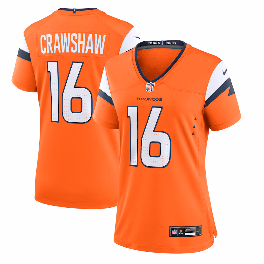 Women's Denver Broncos Jeremy Crawshaw Nike Orange Team Game Jersey - Jersey