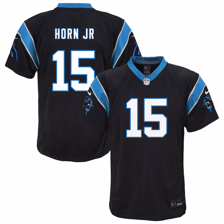 Youth Carolina Panthers Jimmy Horn Jr. Nike Black Team Game Jersey - Jersey