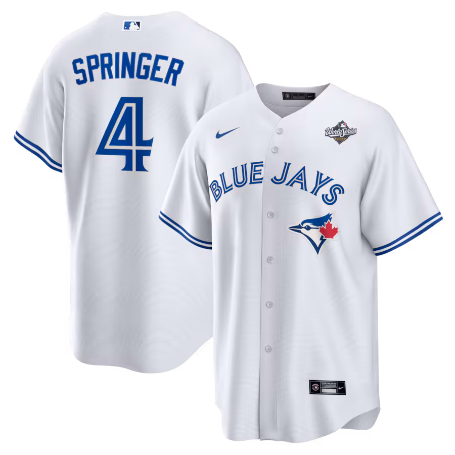 Men's Toronto Blue Jays George Springer Nike White 2025 World Series Home Replica Player Jersey - Jersey