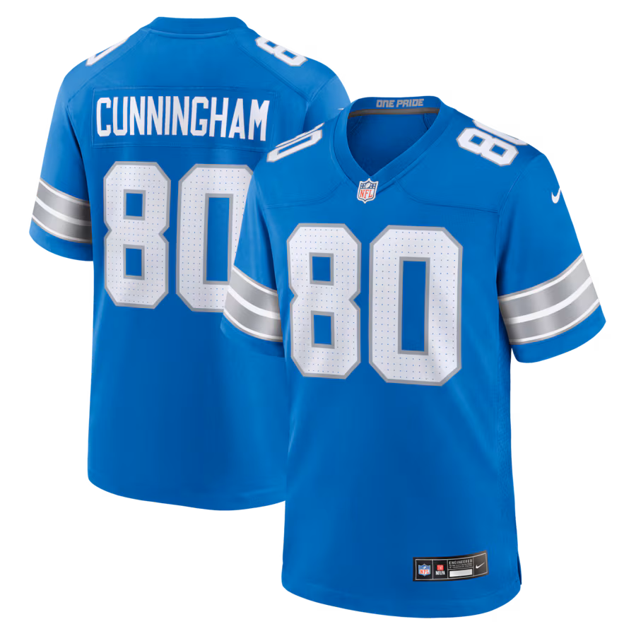 Men's Detroit Lions Malik Cunningham Nike Blue Team Game Jersey - Jersey