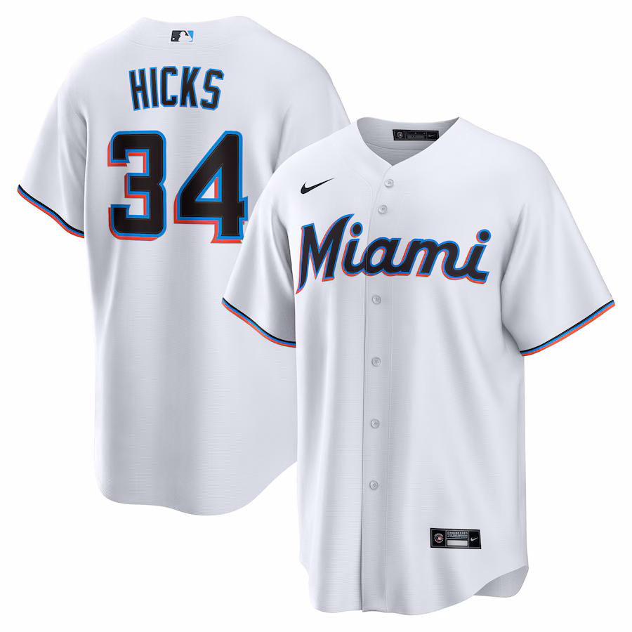 Men's Miami Marlins Liam Hicks Nike White Home Replica Jersey - Jersey
