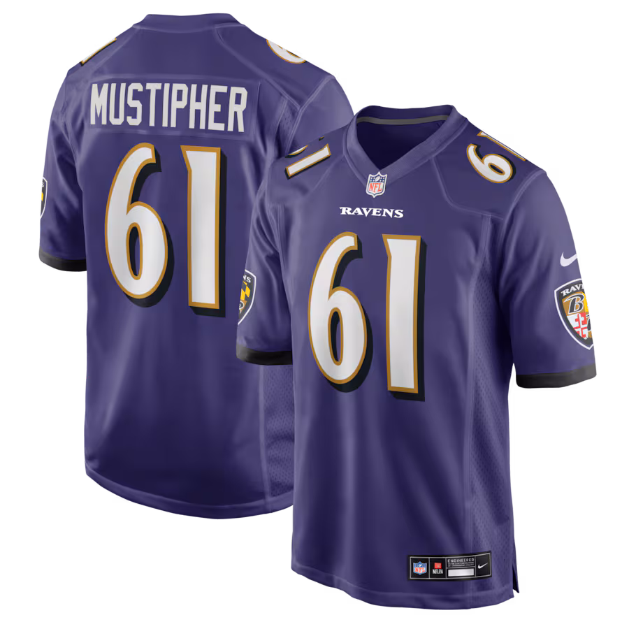 Men's Baltimore Ravens Sam Mustipher Nike Purple Team Game Jersey - Jersey