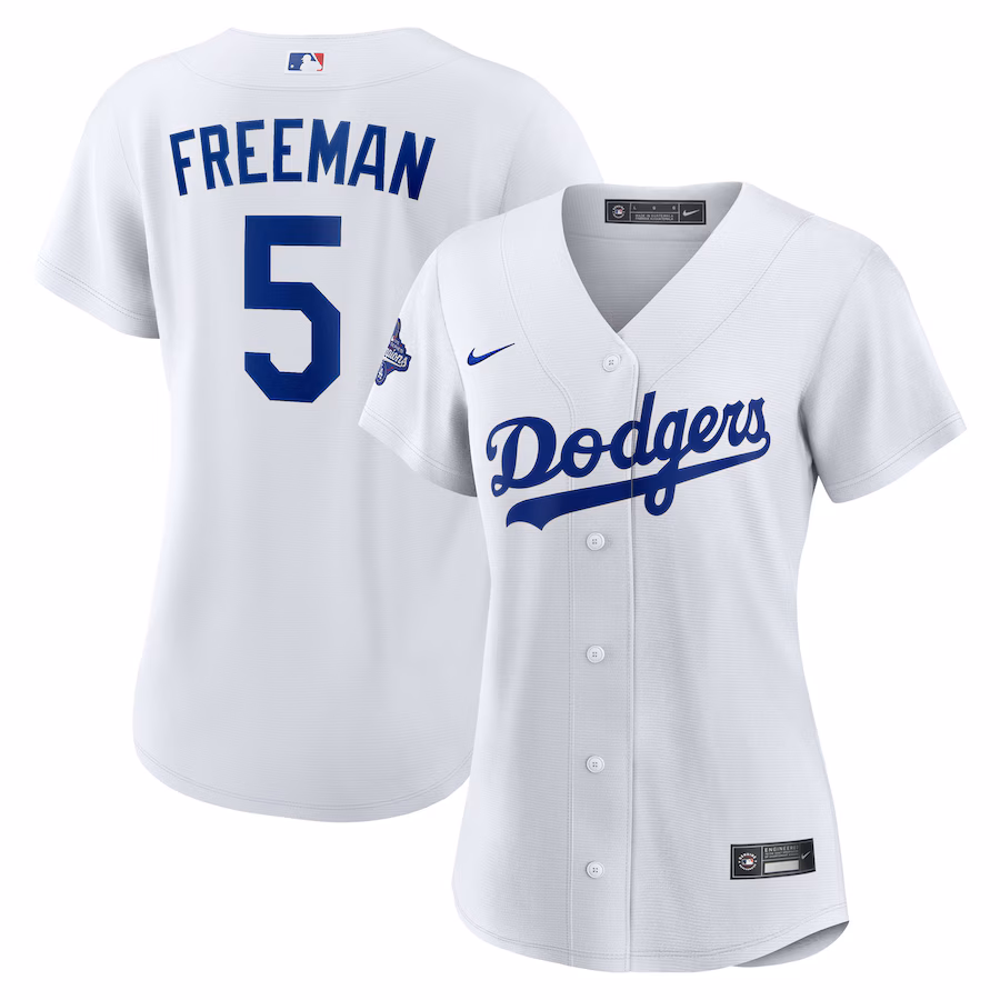 Women's Los Angeles Dodgers Freddie Freeman Nike White Home 2025 World Series Champions Replica Jersey - Jersey