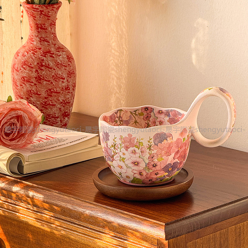 Floral Ceramic Mug with Loop Handle