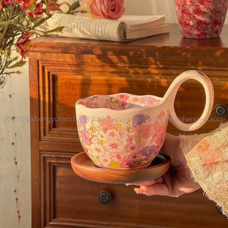 Floral Ceramic Mug with Loop Handle