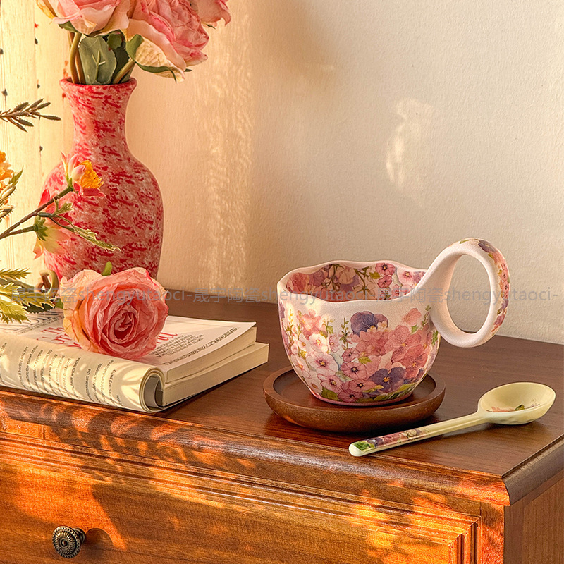 Floral Ceramic Mug with Loop Handle