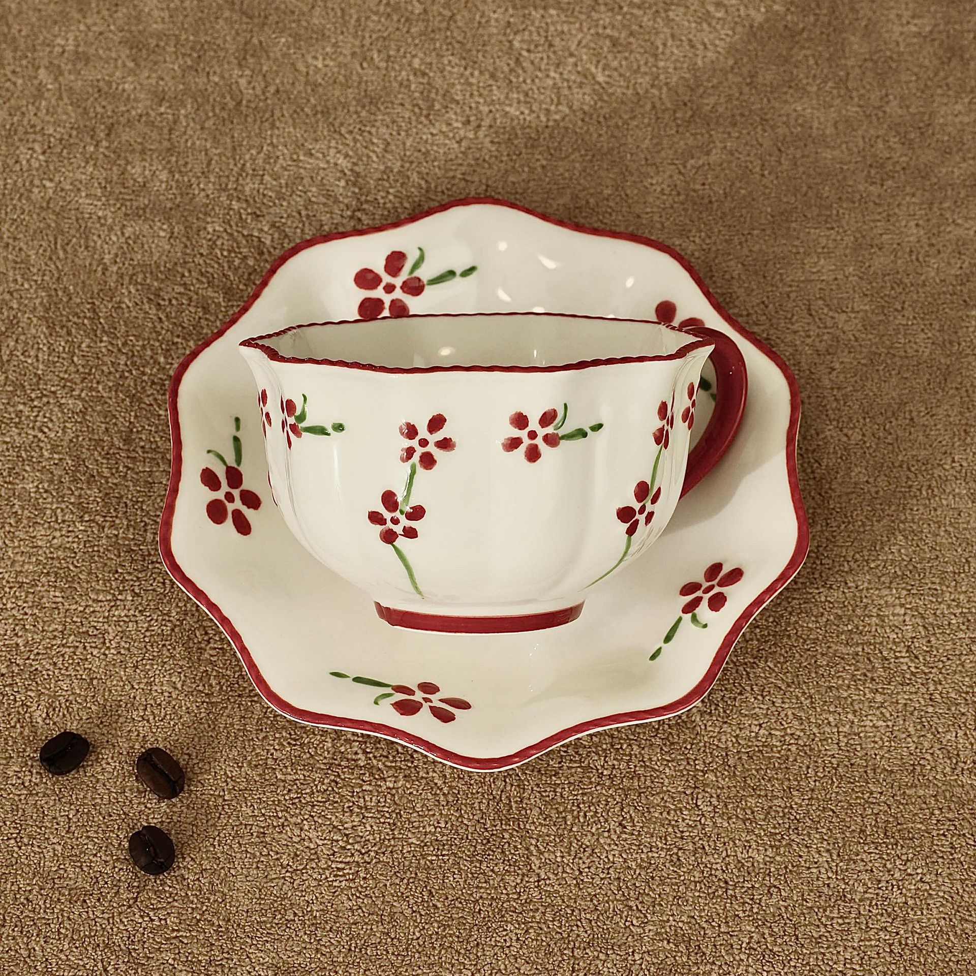 Floral Ceramic Teacup and Saucer Set