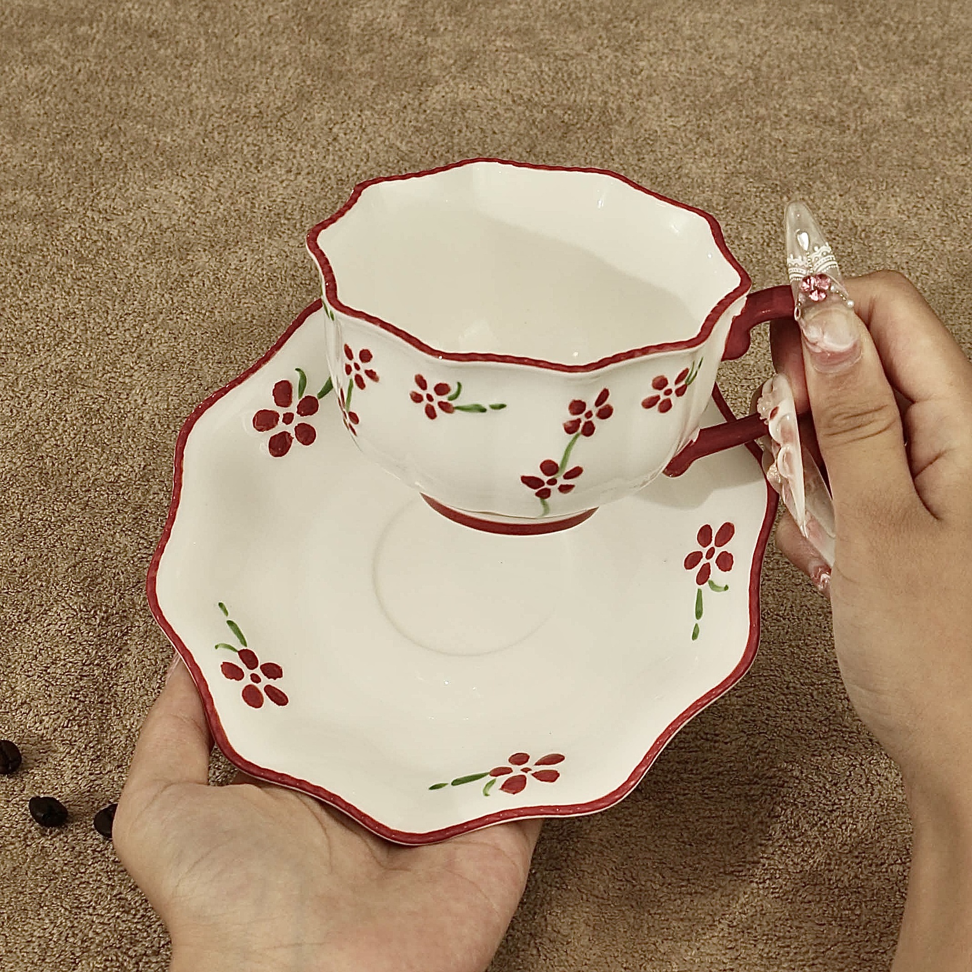 Floral Ceramic Teacup and Saucer Set