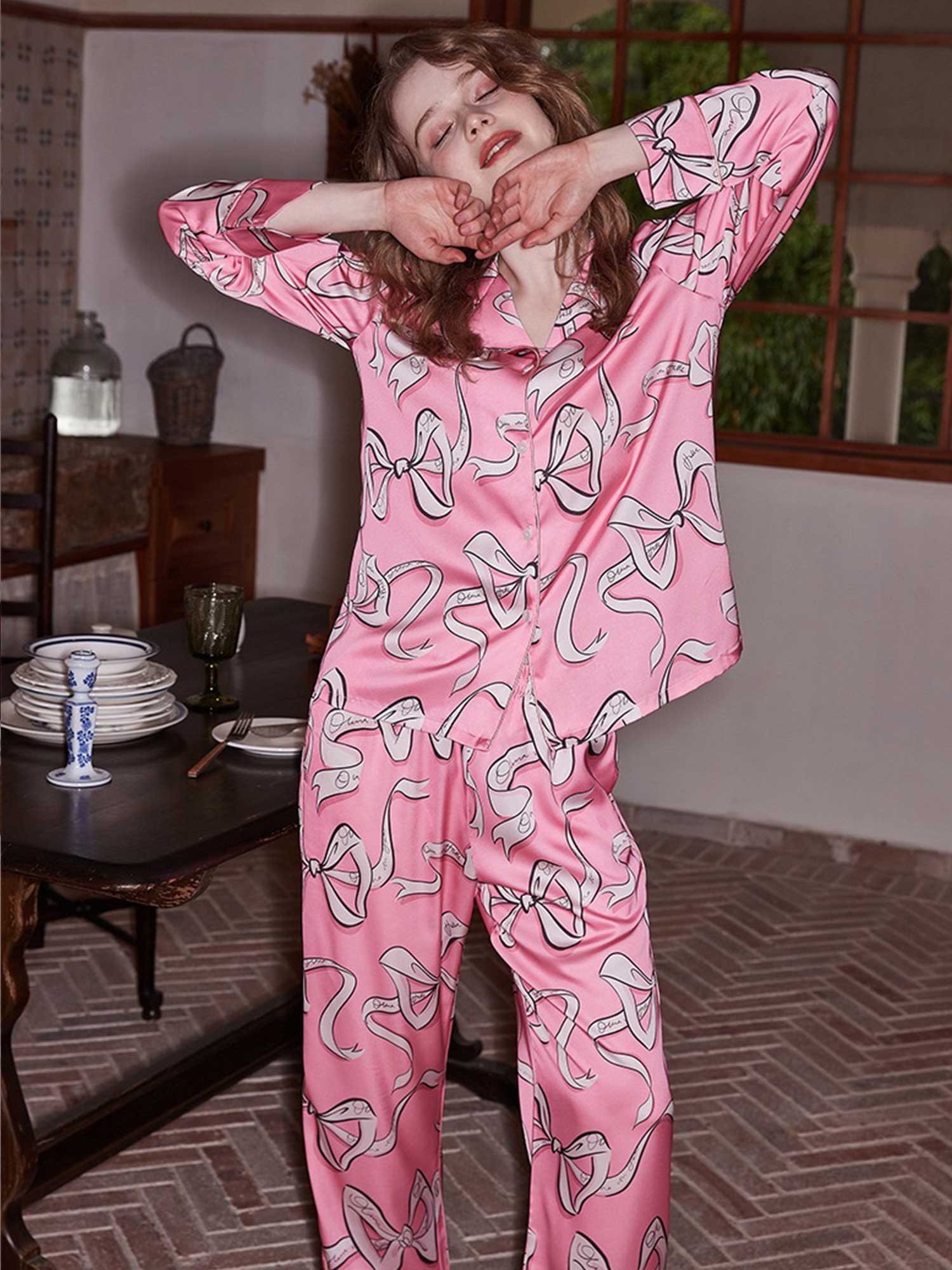 Pink Bow Print Pajama Set - XPRESSC