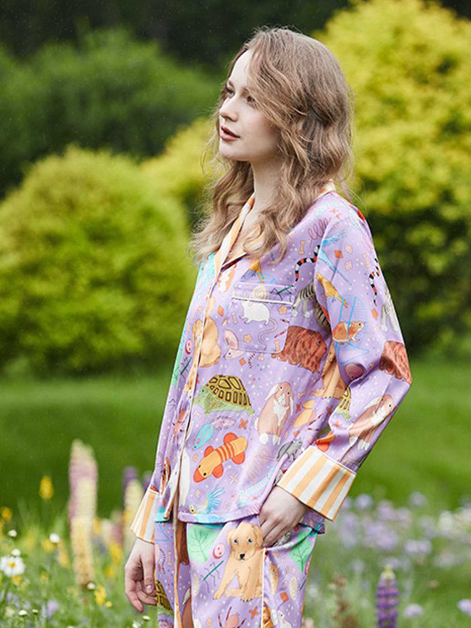 Guinea Pig & Goldfish Long Print Pajama Set - XPRESSC