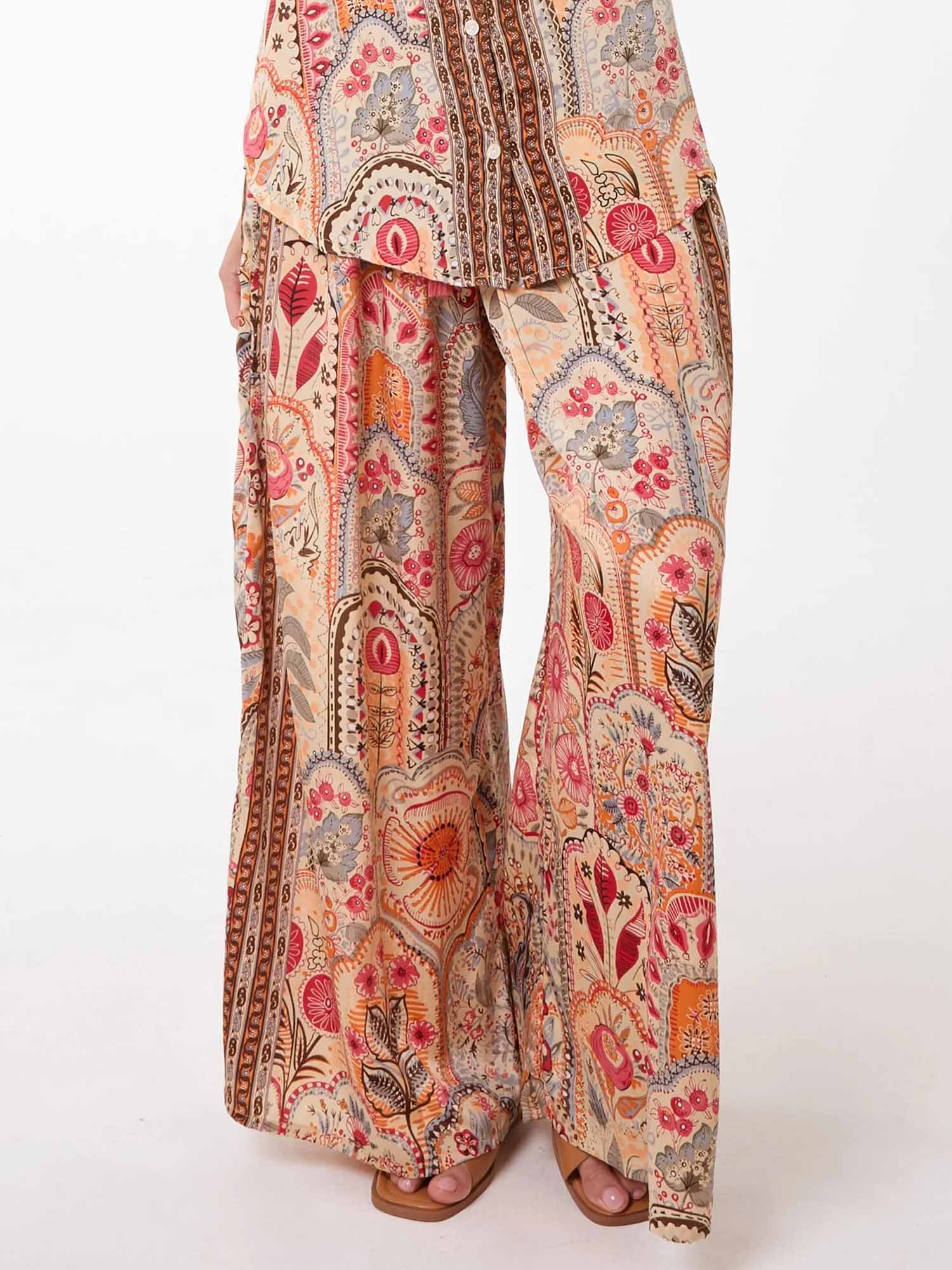 Terracotta Paisley Wide-Leg Pants - XPRESSC