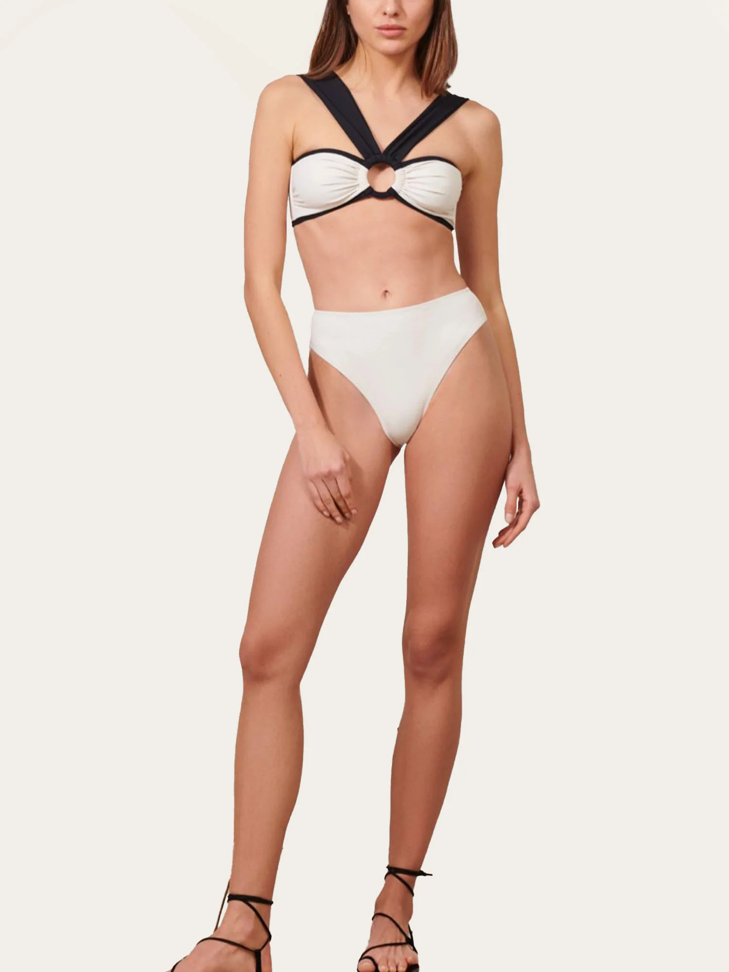 Black & White Two-Tone Bikini Set with Ring Detail - XPRESSC