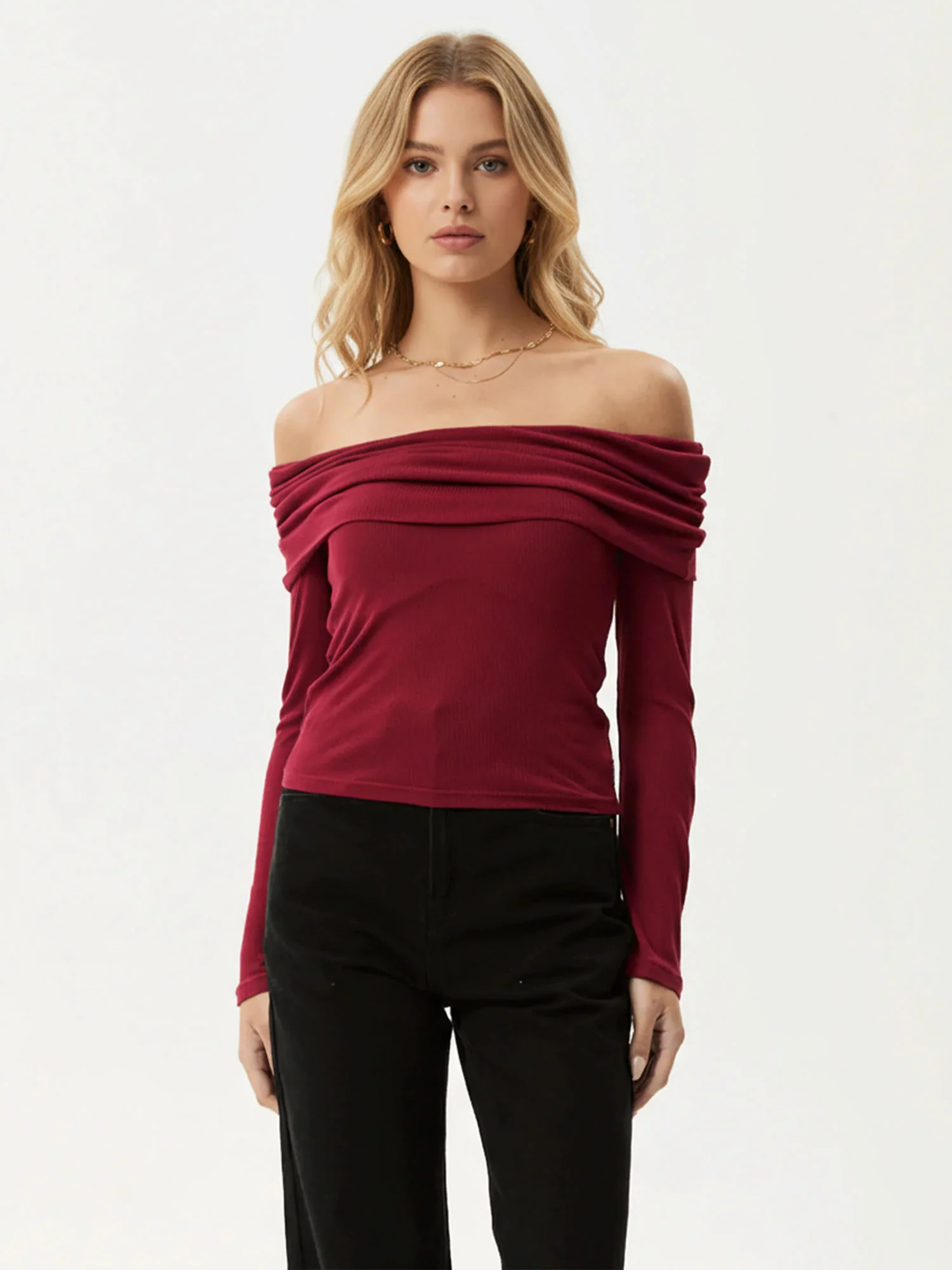 One Shoulder Knit Sweater Long Sleeve Layer - XPRESSC