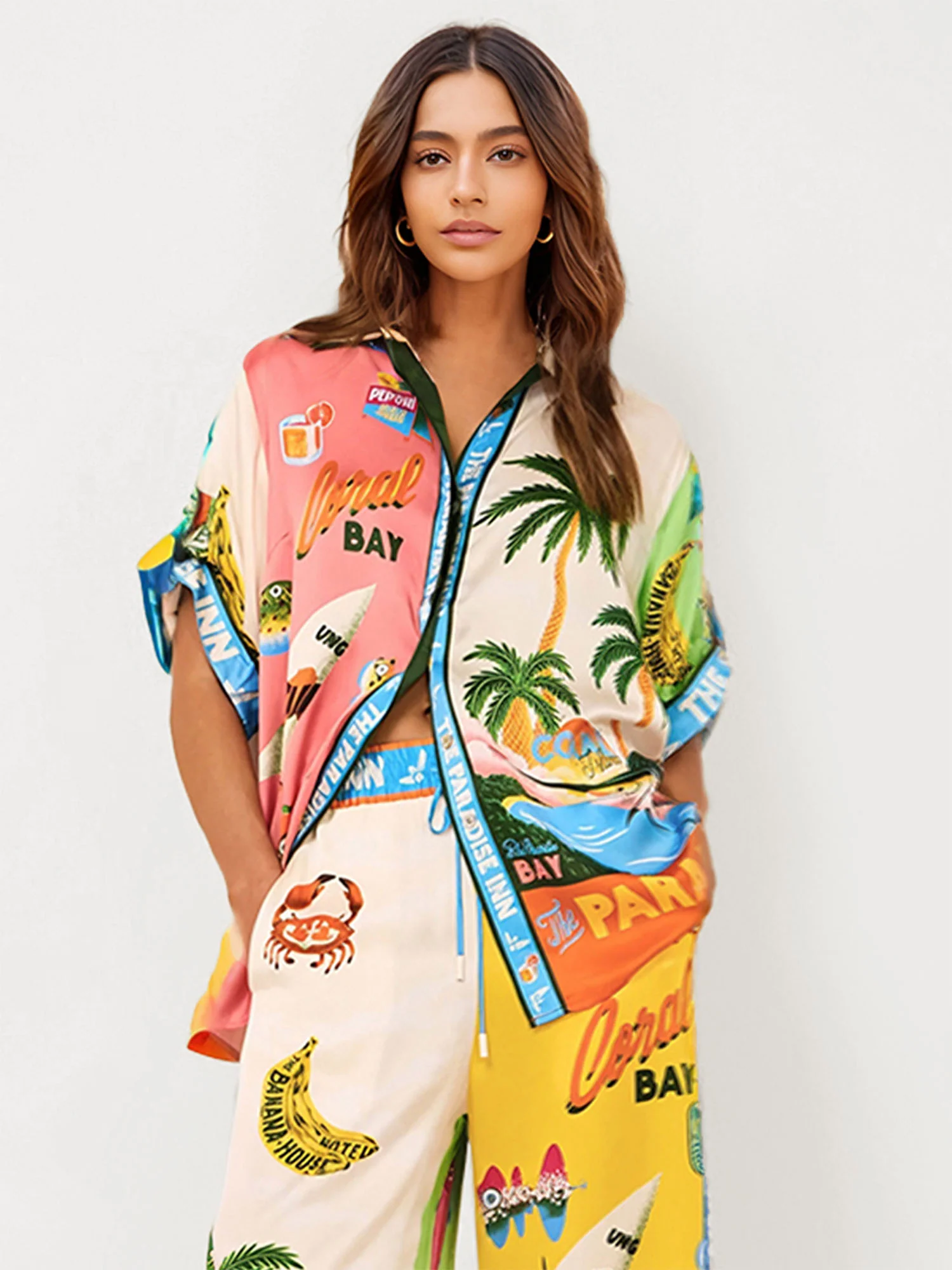 Sunset Beach Graphic Print Button-Up Shirt - XPRESSC
