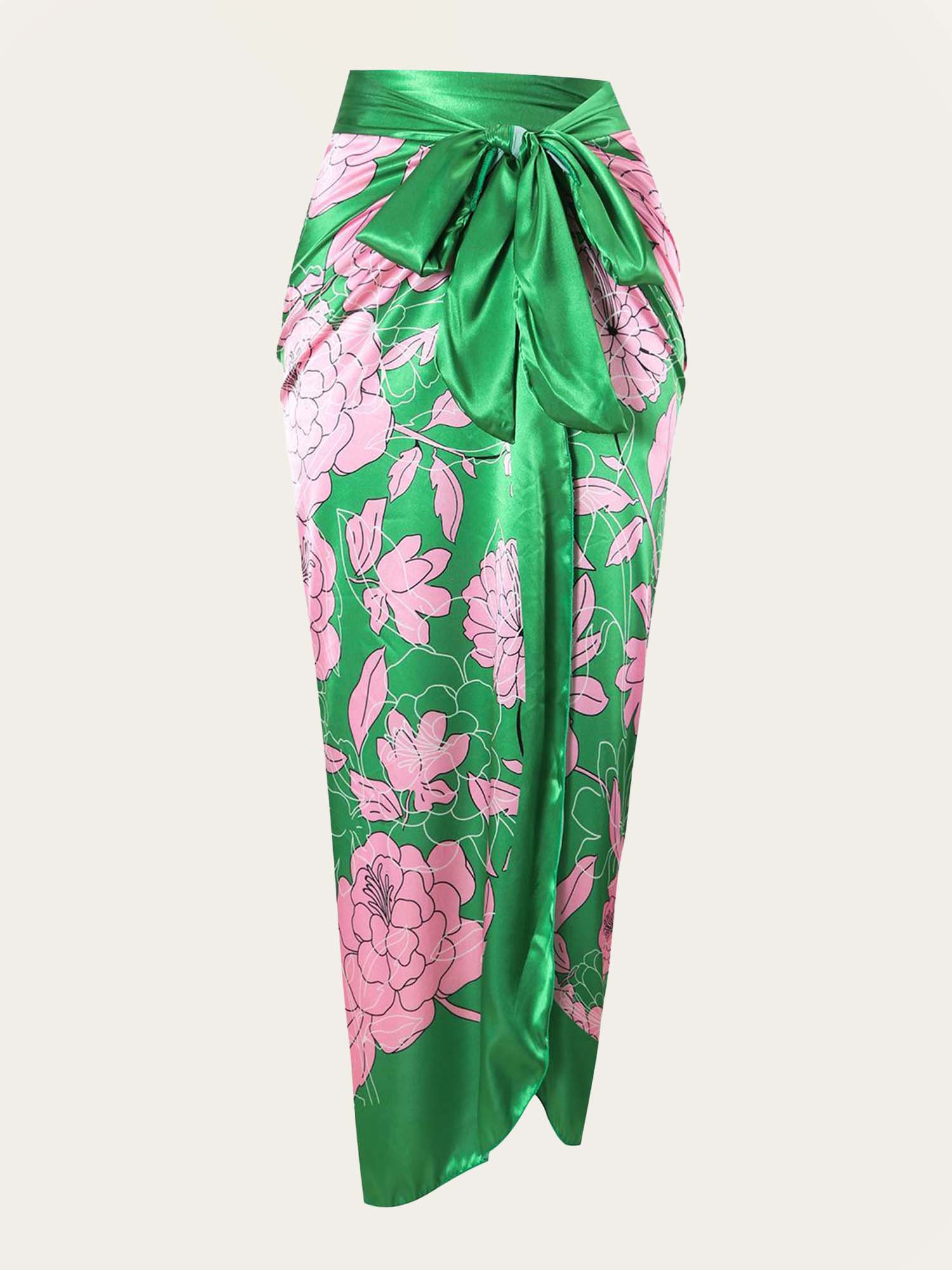 Green Floral Satin Beach Cover-Up - XPRESSC