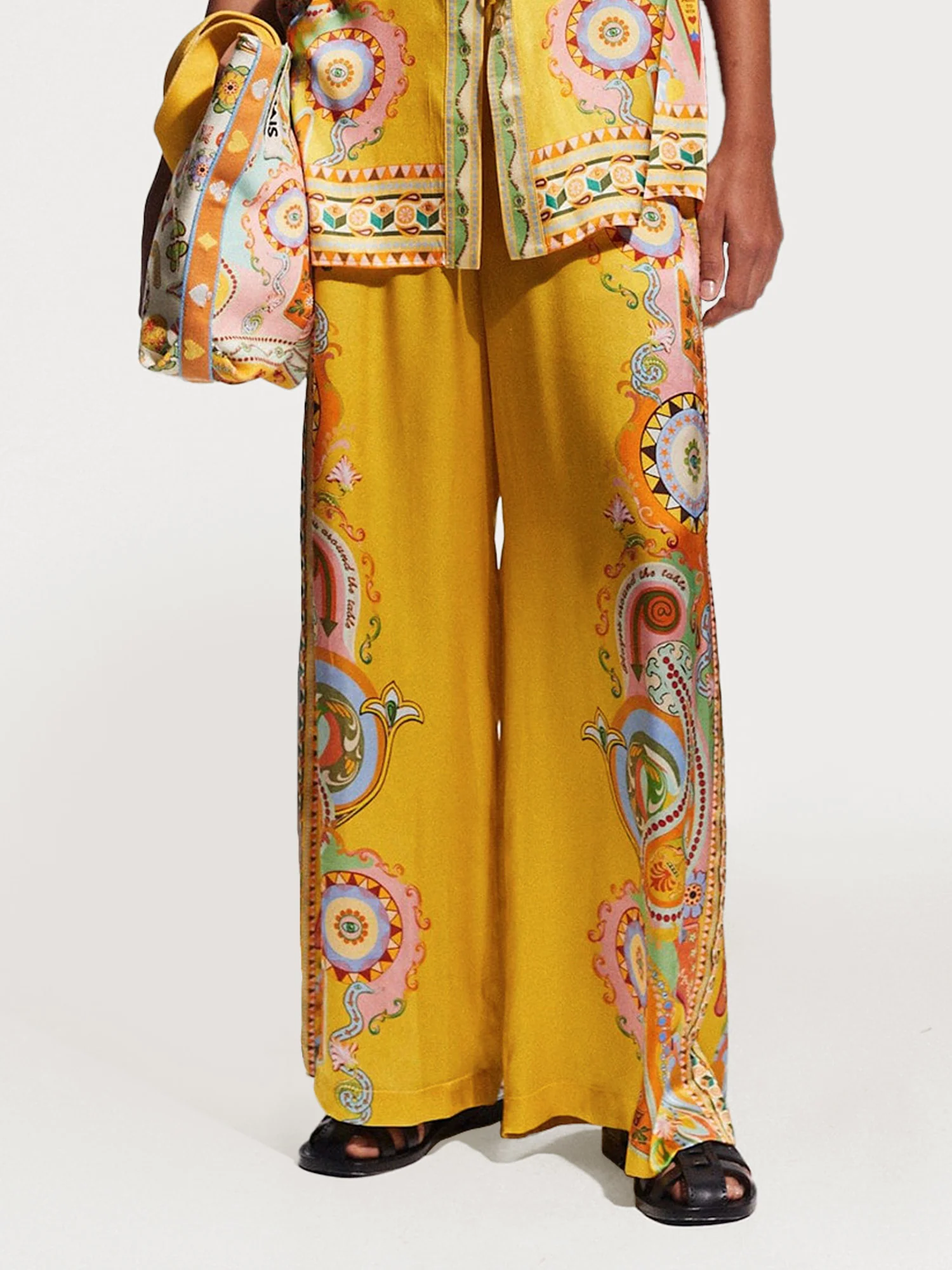 Luxe Satin Oversized Pants with Modern Print - XPRESSC