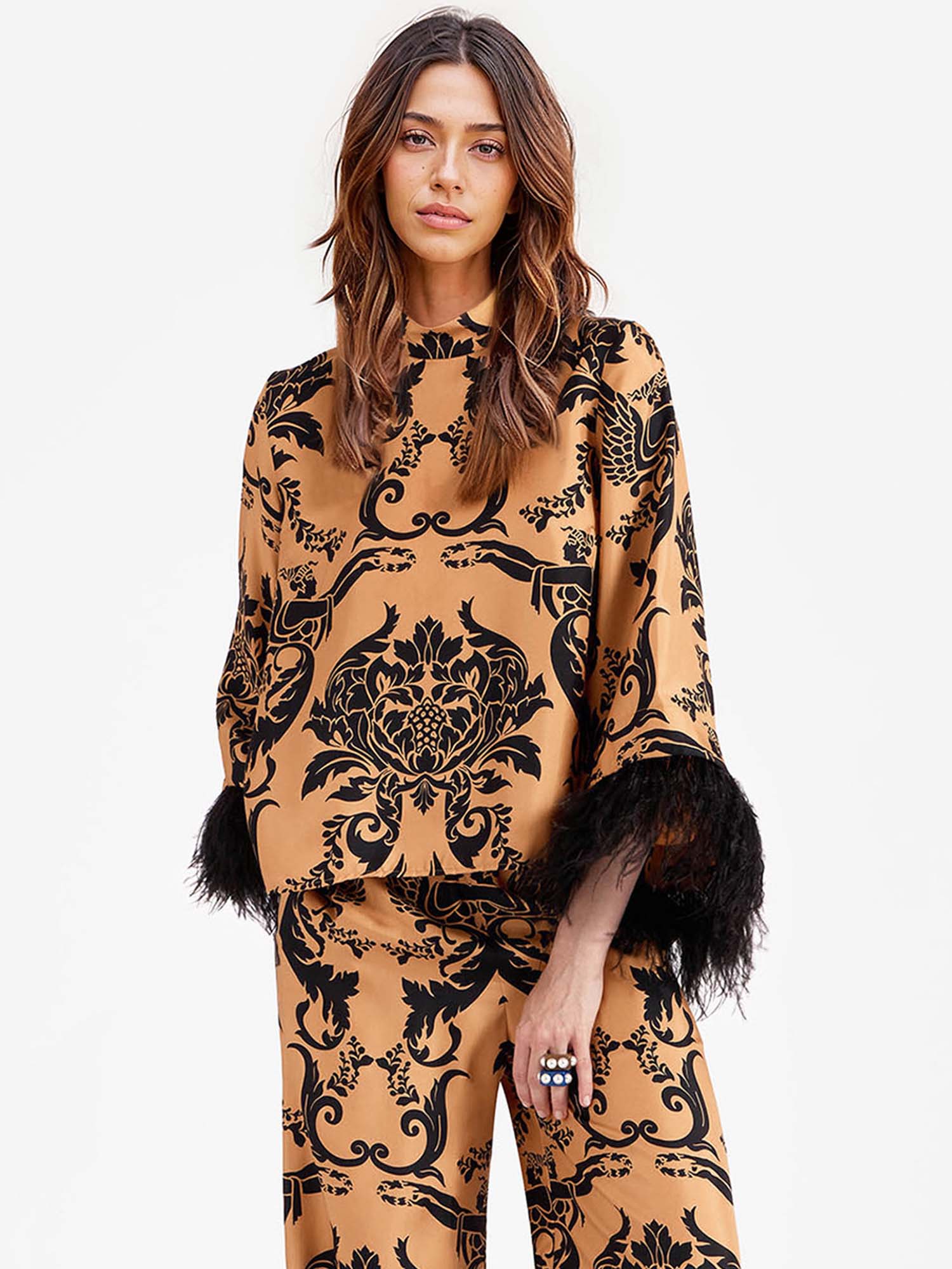 Bohemian Satin Top with Feather Detail - XPRESSC