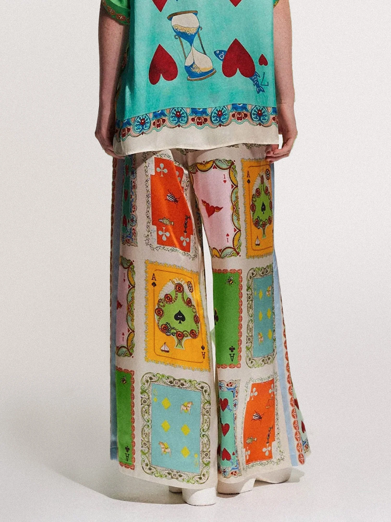 Playing Cards Print Wide-Leg Pants - XPRESSC