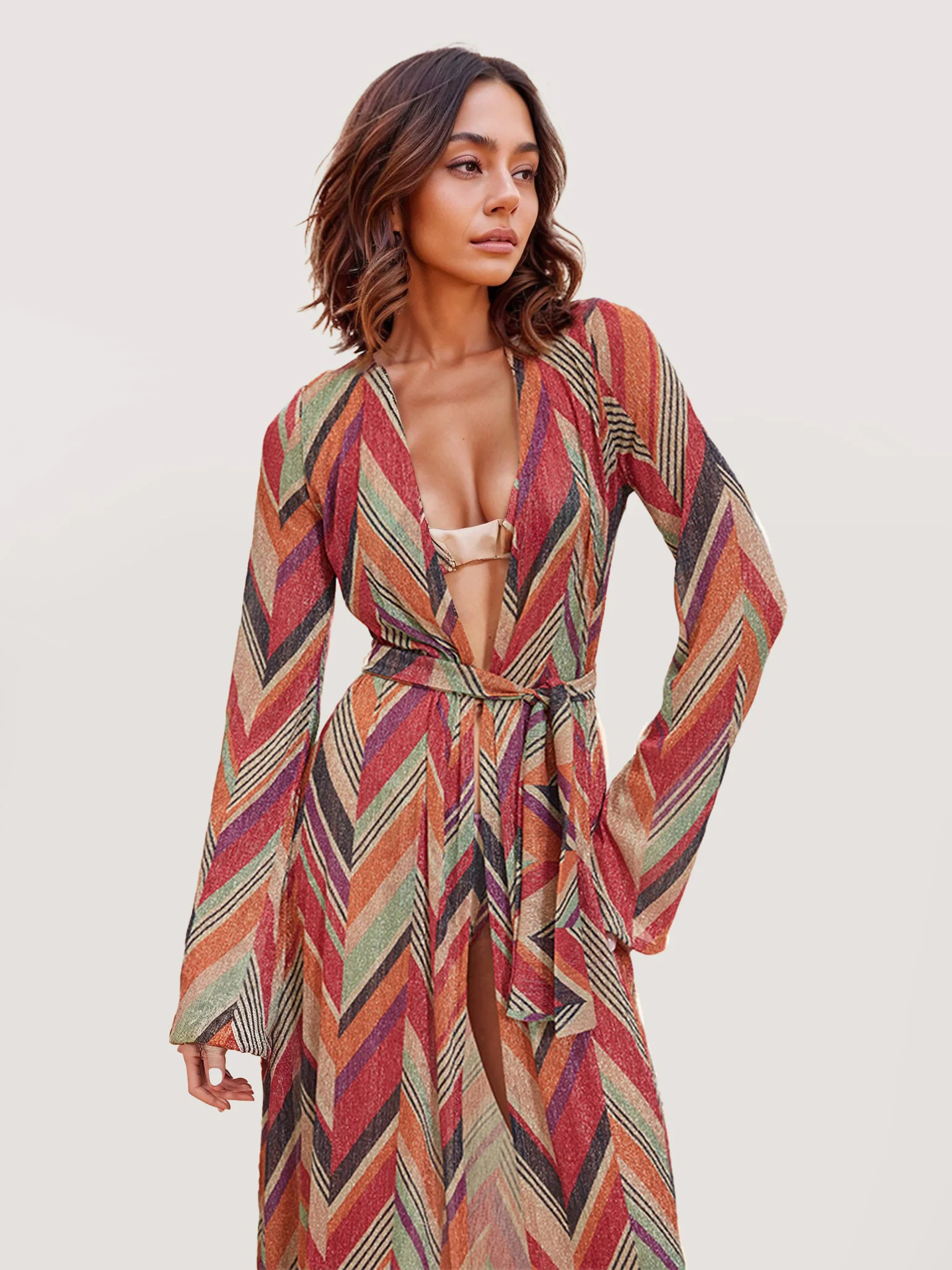 Chevron Print Open-Front Cardigan - XPRESSC