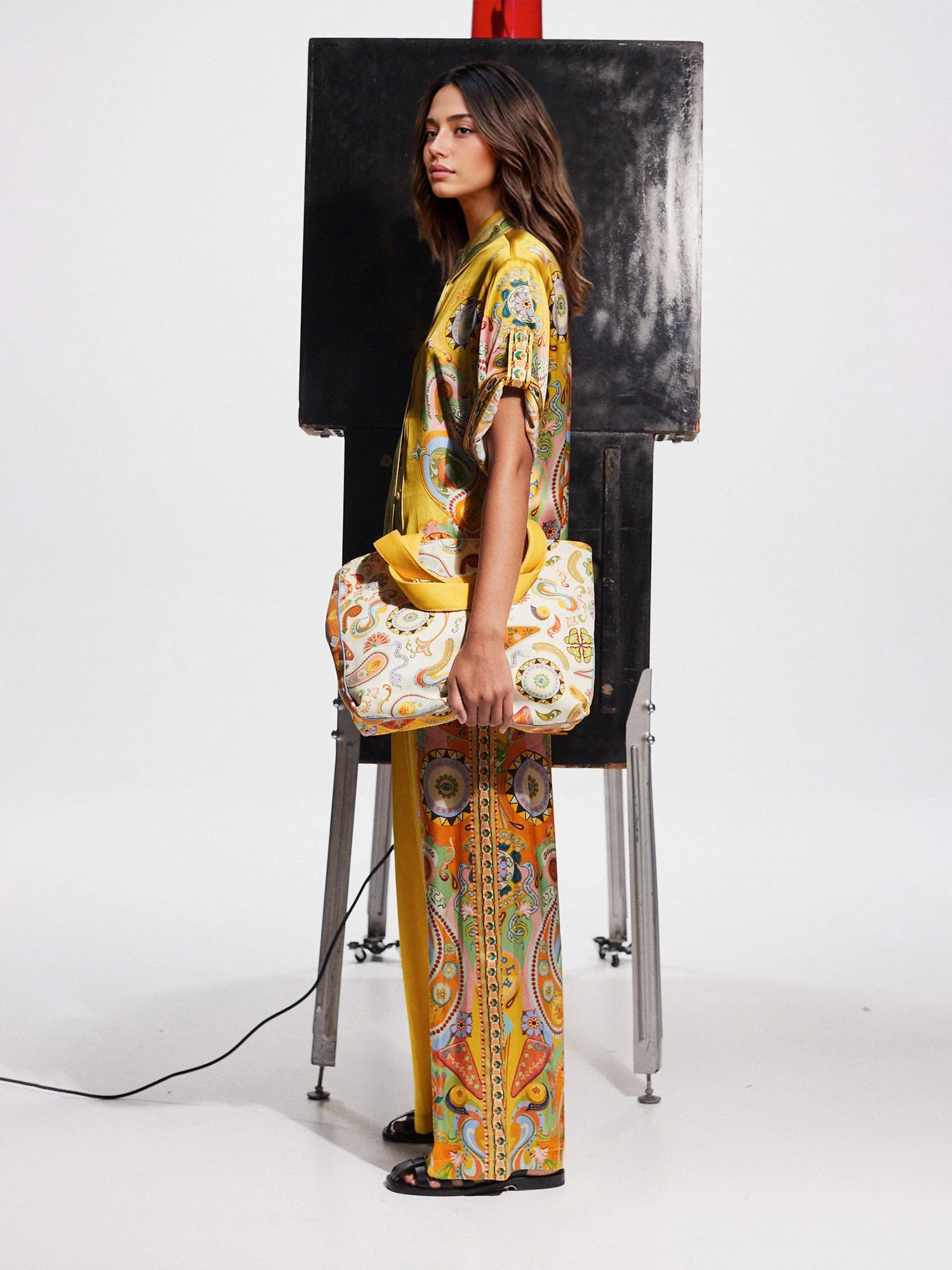 Luxe Satin Cashew Blossom Oversized Shirt - XPRESSC