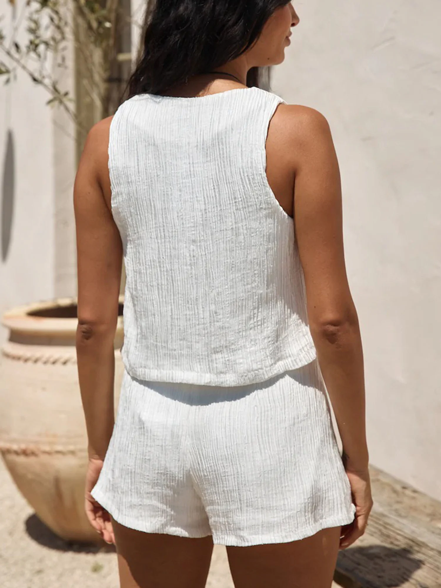 Tie Vest Hot Pants Set Breezy Minimal Duo - XPRESSC