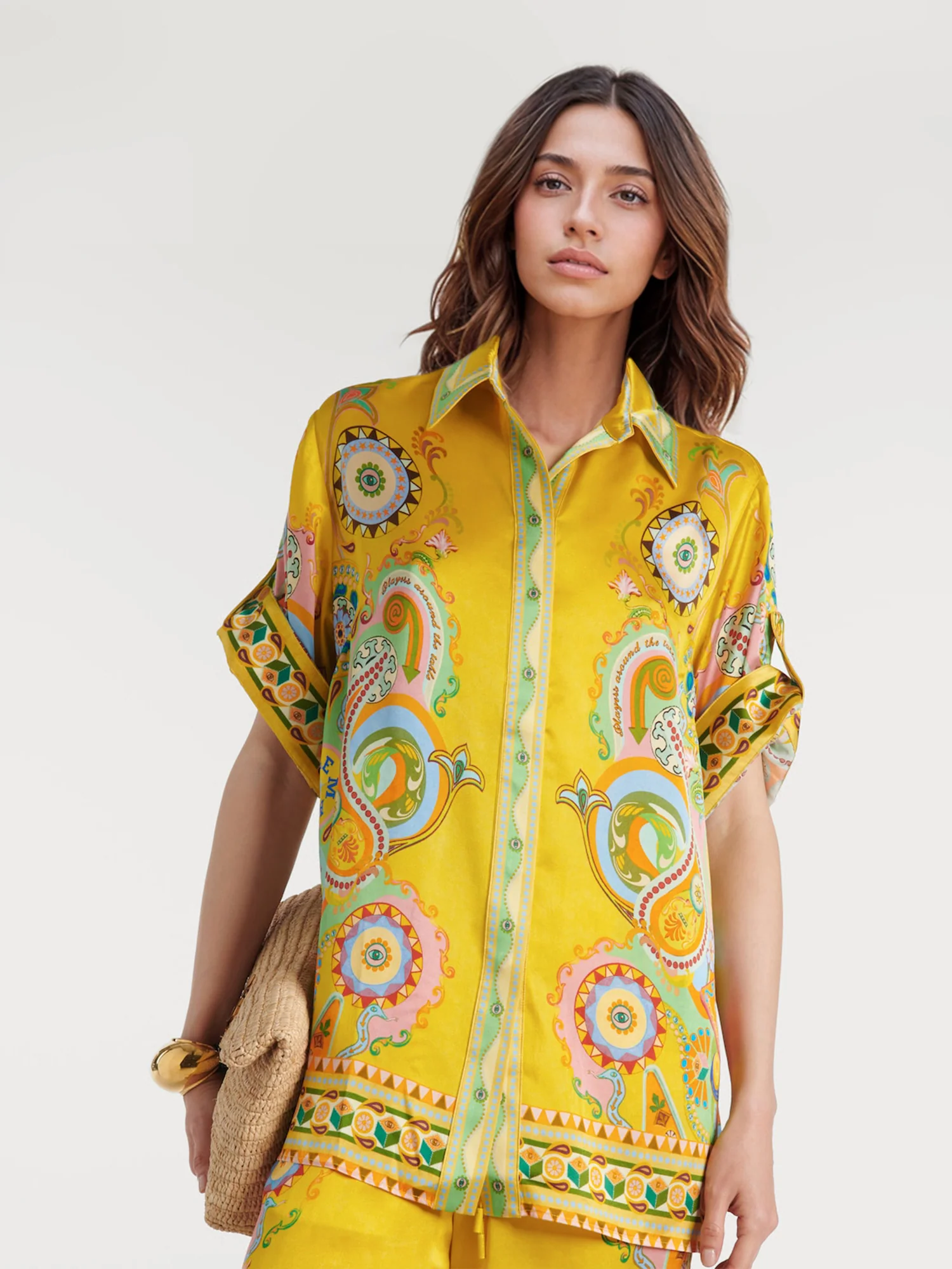 Luxe Satin Cashew Blossom Oversized Shirt - XPRESSC