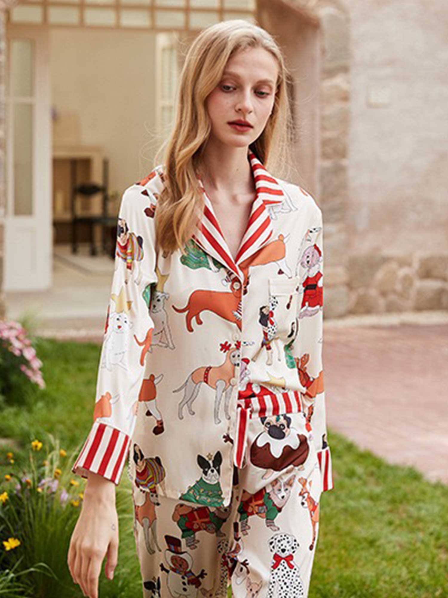 Cartoon Dog Print Long Pajama Set - XPRESSC