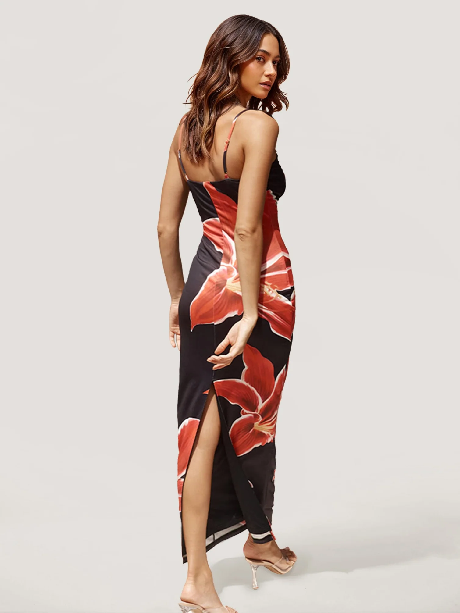 Floral Print Satin Strapless Maxi Dress - XPRESSC
