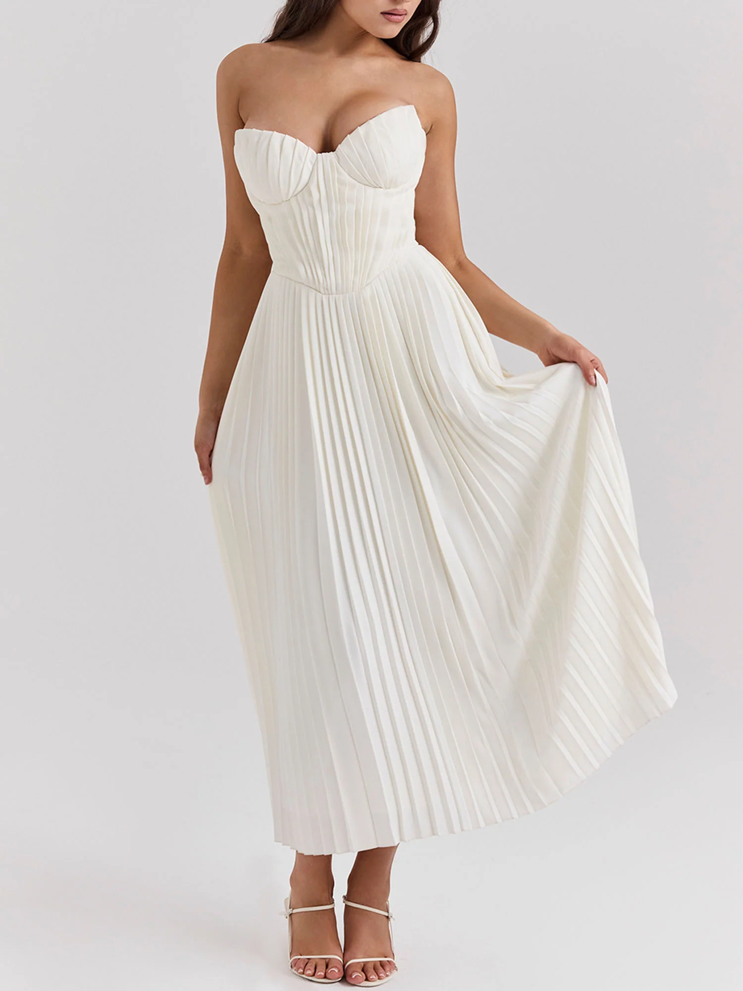 Pleated Strapless Sky Blue Maxi Dress - XPRESSC