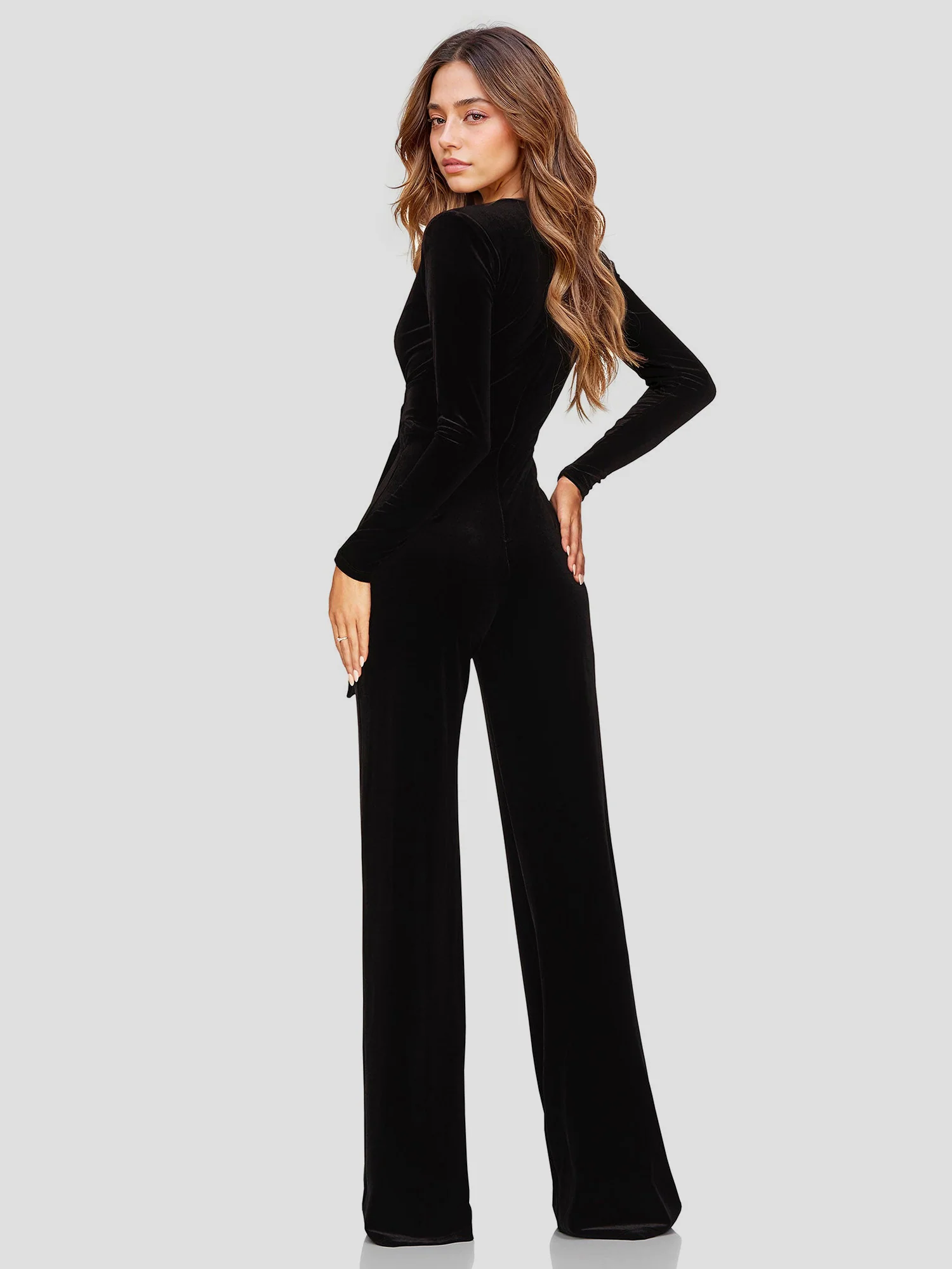 V-Neck Velvet Jumpsuit - XPRESSC