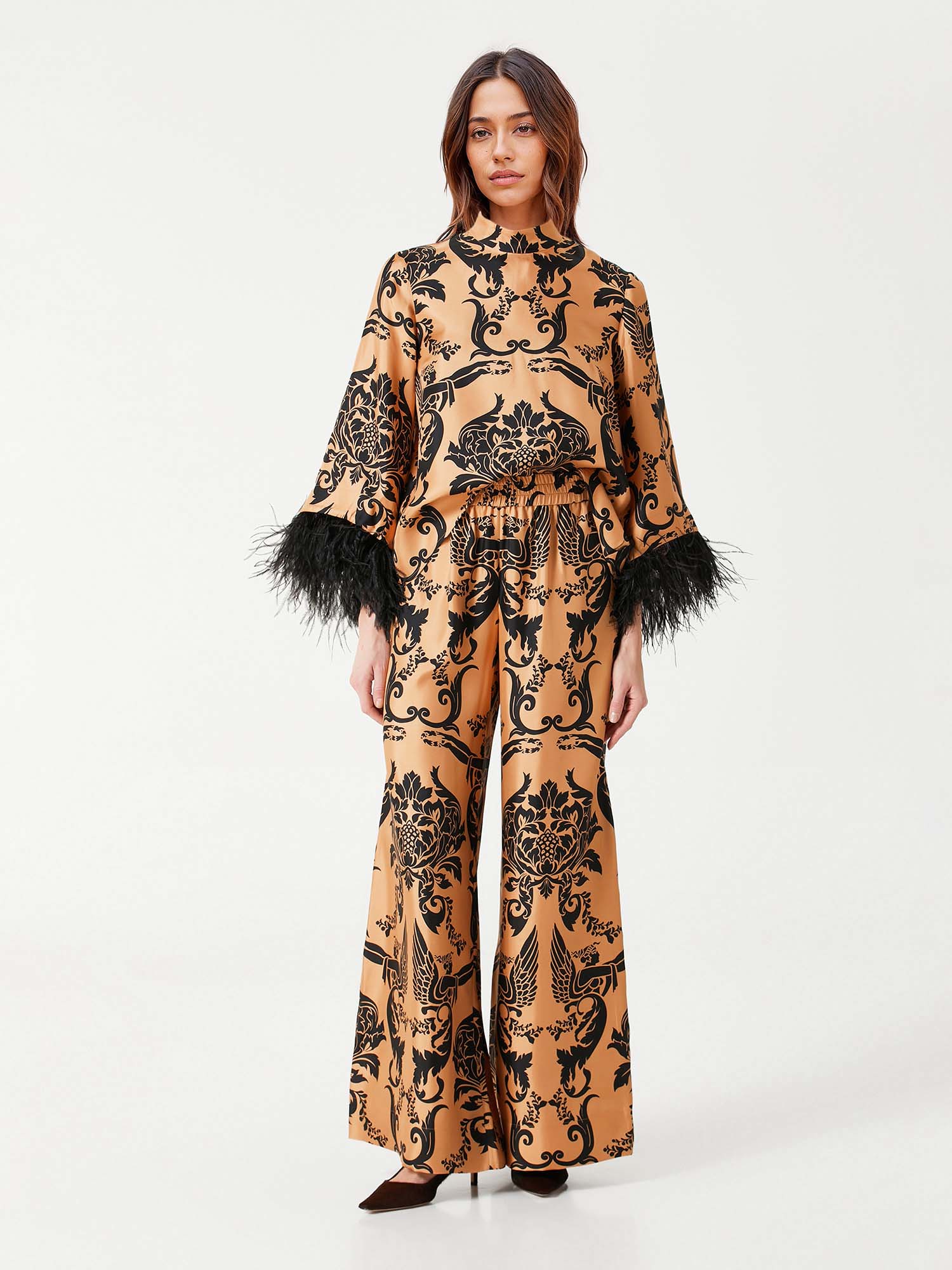 Bohemian Satin Top with Feather Detail - XPRESSC