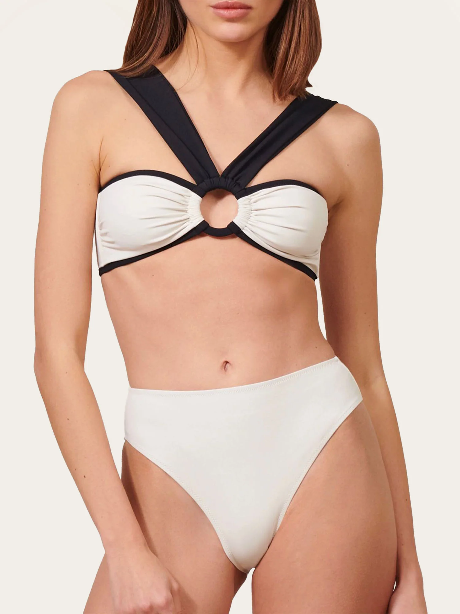 Black & White Two-Tone Bikini Set with Ring Detail - XPRESSC