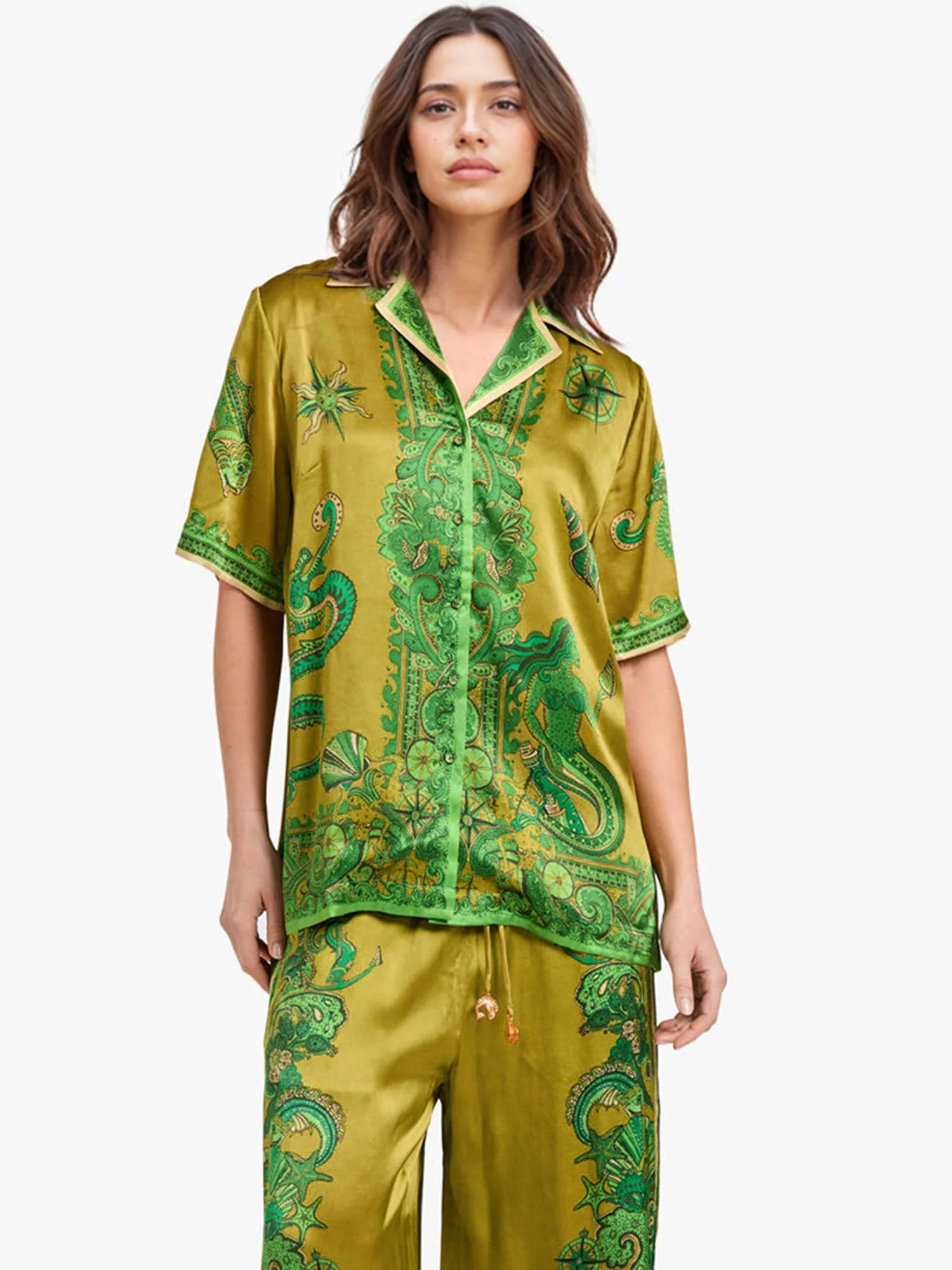 Floral Print Satin Button-Down Shirt - XPRESSC