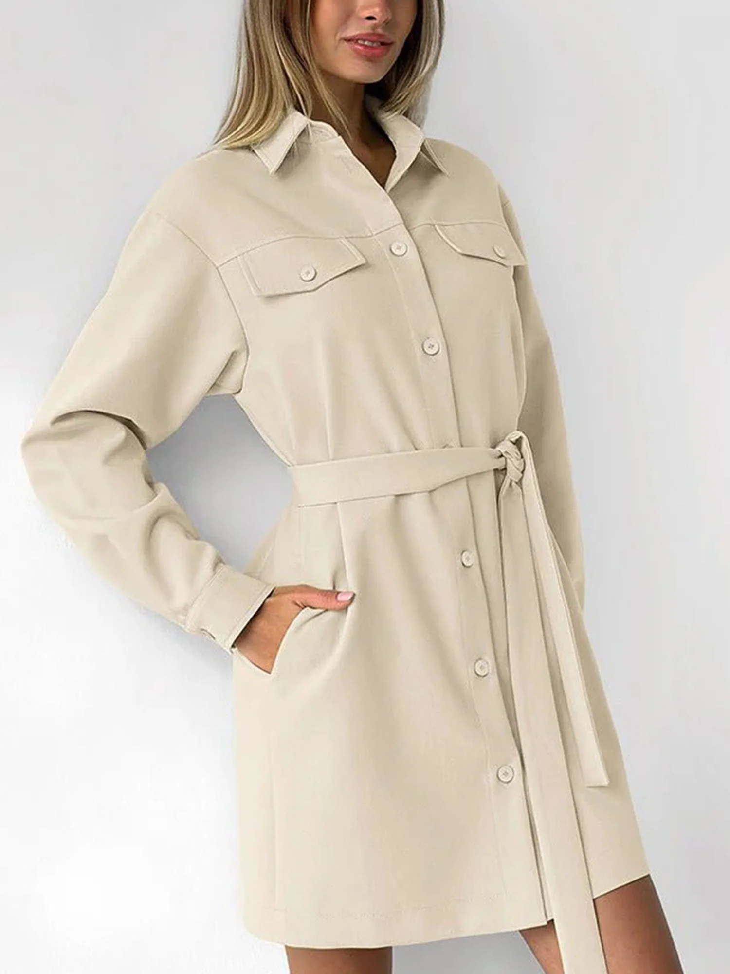 Belted Drop Shoulder Dress Vintage Utility - XPRESSC